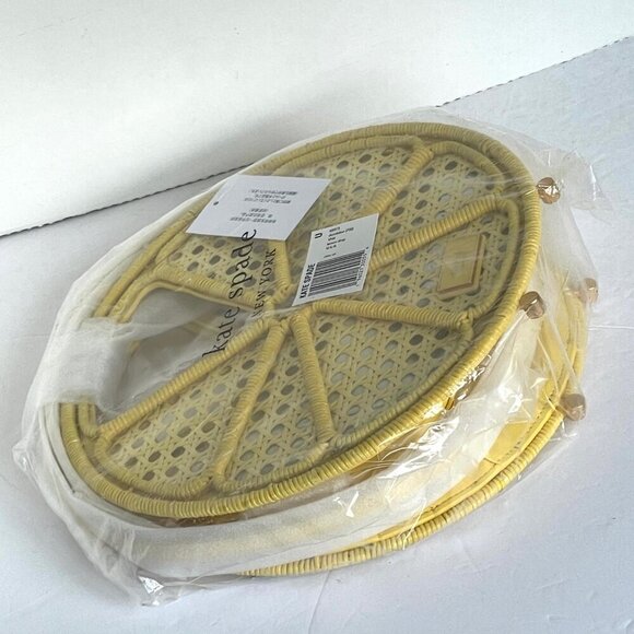 Kate Spade Lemon Drop Rattan Top-Handle Yellow Leather Crossbody Bag - Picture 4 of 11